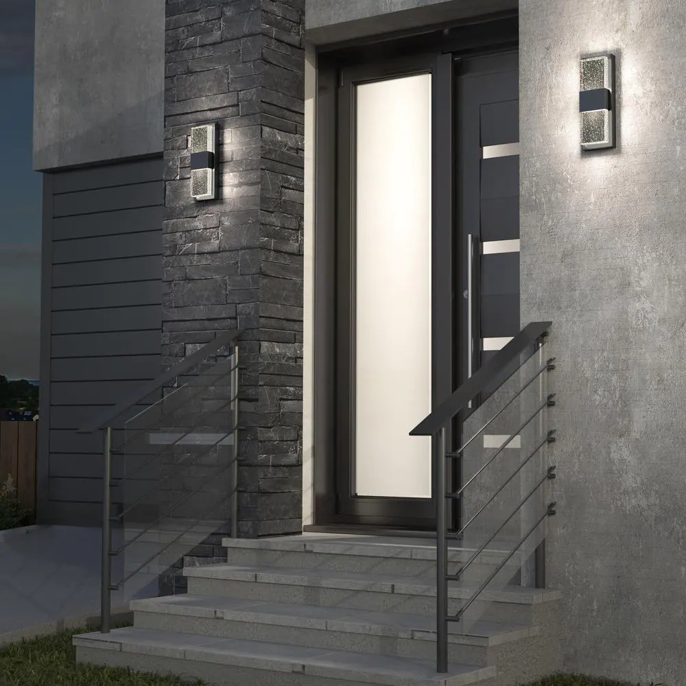 Artika Mazza Black Modern Bubble Glass Integrated LED Outdoor Hardwired Garage and Porch Light Lantern Sconce
