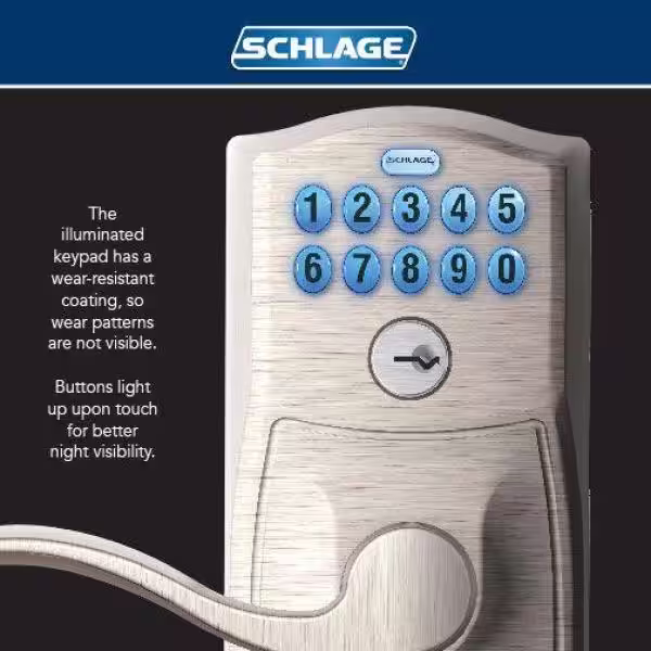Schlage Camelot Satin Nickel Electronic Keypad Door Lock with Accent Handle and Auto Lock
