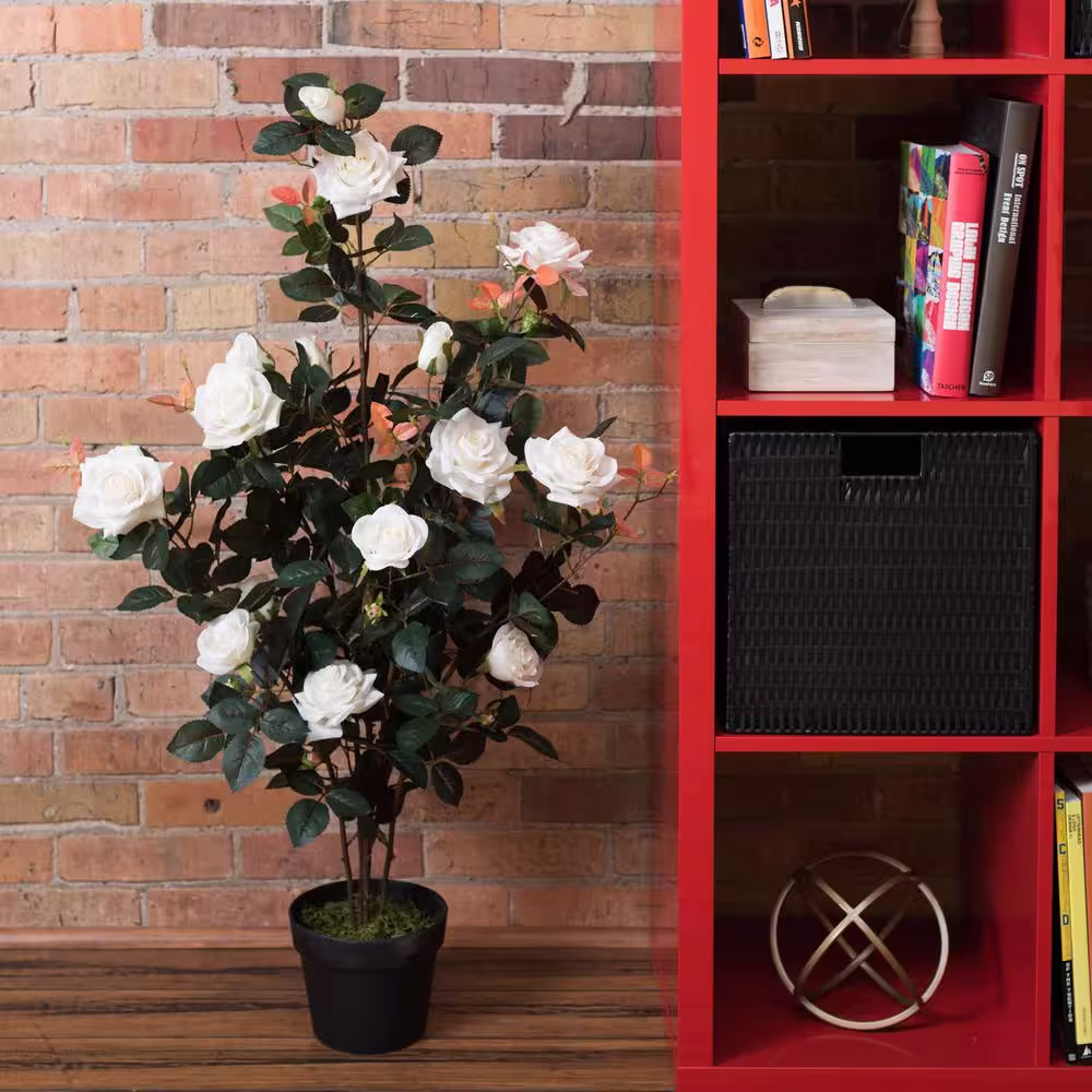 Vickerman 45 in. Artificial Yellow Rose Plant in Pot.