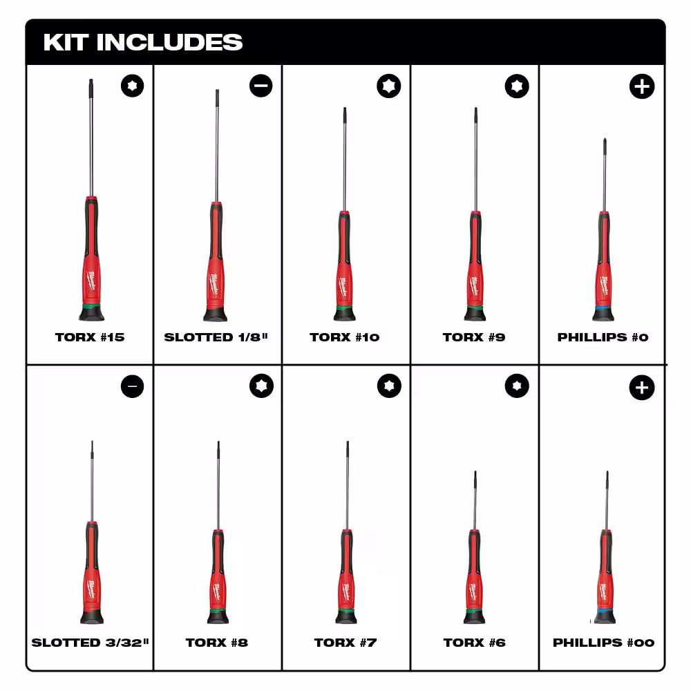 Milwaukee 10-Piece Precision Screwdriver Set with 8-Piece Variety Screwdriver Set (18-Piece)
