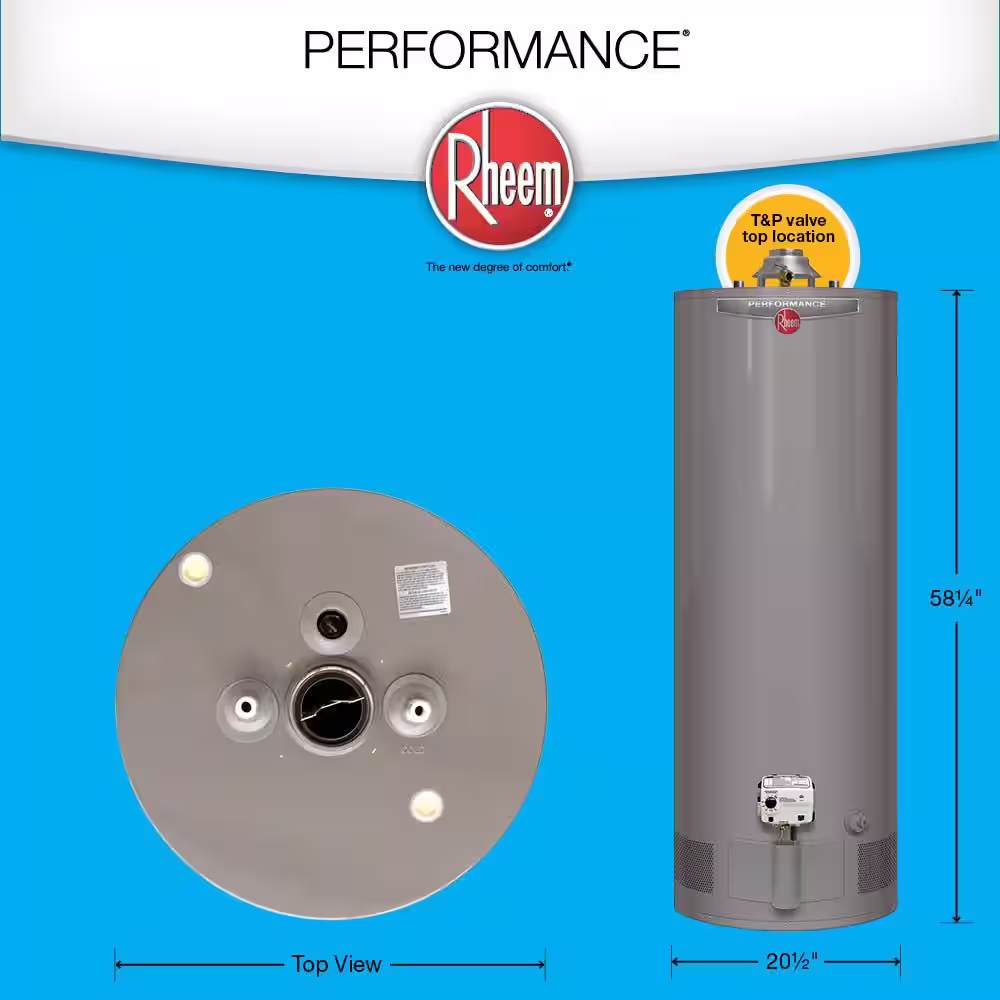 Rheem Performance 50 Gal. Tall 6-Year 38,000 BTU Natural Gas Tank Water Heater with Top T and P Valve