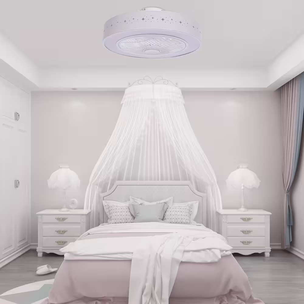 None 21.6 in. Modern White Indoor Star Decor Shade Integrated LED Enclosed Ceiling Fan with Remote